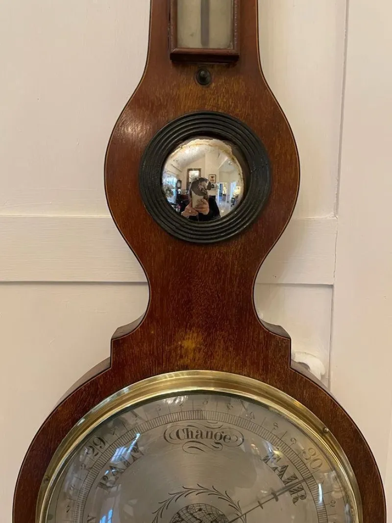 Pamono Large Antique George III Mahogany Banjo Barometer> Clocks