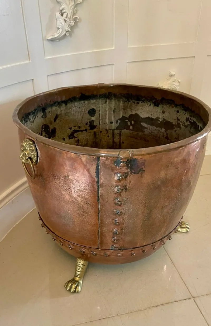 Discount Pamono Large Antique George III Copper and Brass Log Bin, 1800