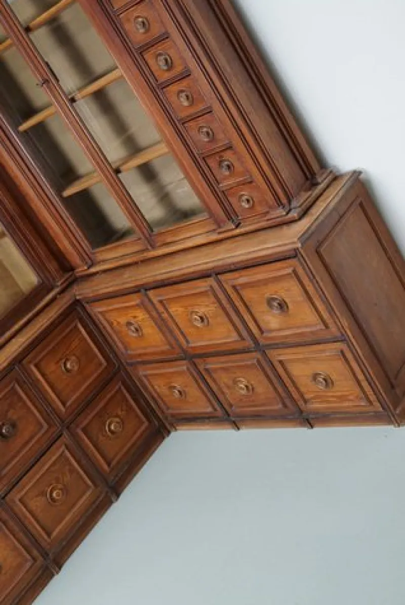 Pamono Large Antique German Pitch Pine Corner Apothecary Cabinet, 1900s> Cabinets & Wardrobes