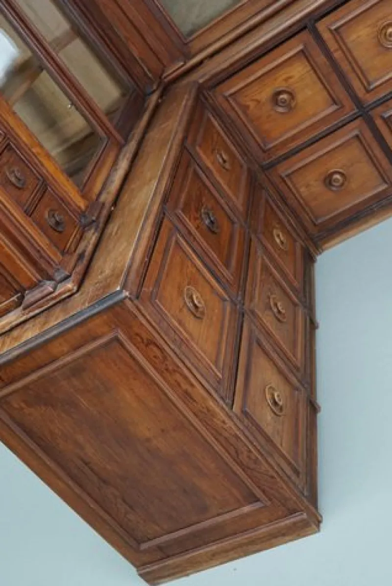 Pamono Large Antique German Pitch Pine Corner Apothecary Cabinet, 1900s> Cabinets & Wardrobes