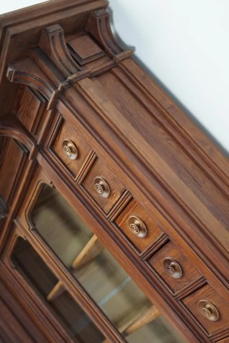 Pamono Large Antique German Pitch Pine Corner Apothecary Cabinet, 1900s> Cabinets & Wardrobes