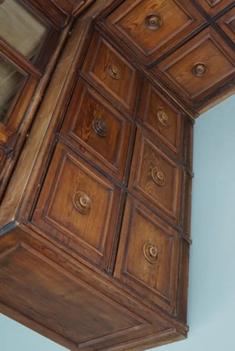 Pamono Large Antique German Pitch Pine Corner Apothecary Cabinet, 1900s> Cabinets & Wardrobes