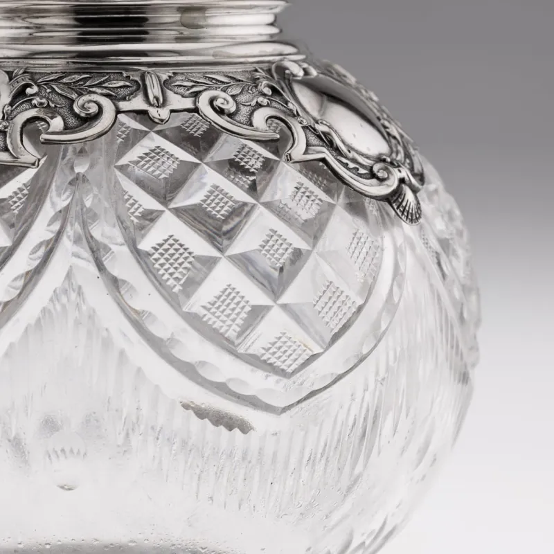 Pamono Large Antique German Silver and Cut Glass Wine Jugs, 1900, Set of 2