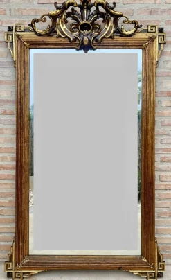 Pamono Large Antique Gold Leaf Ornate Carved Wall Mirror> Mirrors