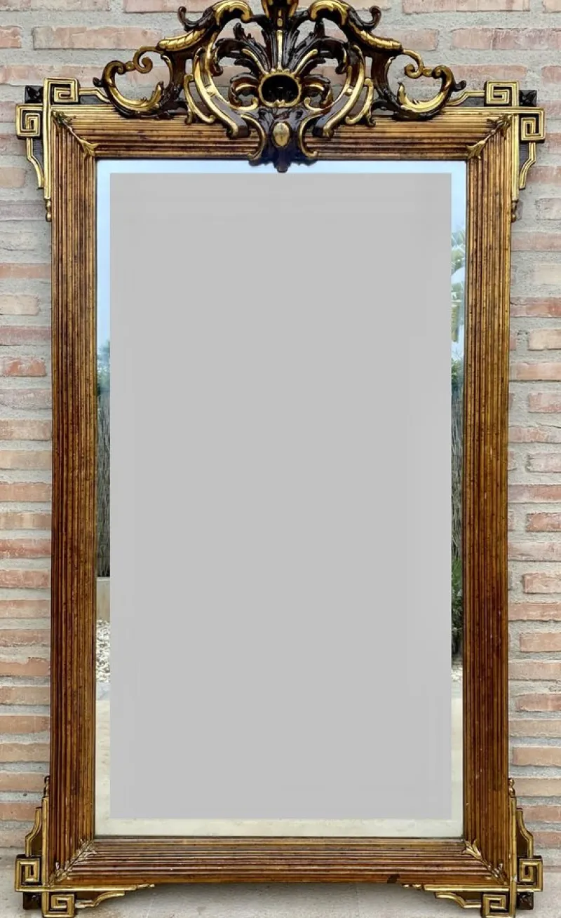 Pamono Large Antique Gold Leaf Ornate Carved Wall Mirror> Mirrors