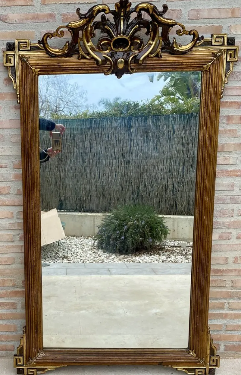 Pamono Large Antique Gold Leaf Ornate Carved Wall Mirror> Mirrors