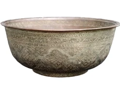 Hot Pamono Large Antique Islamic Engraved Tinned Copper Bowl, 1890s