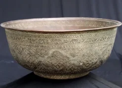 Hot Pamono Large Antique Islamic Engraved Tinned Copper Bowl, 1890s