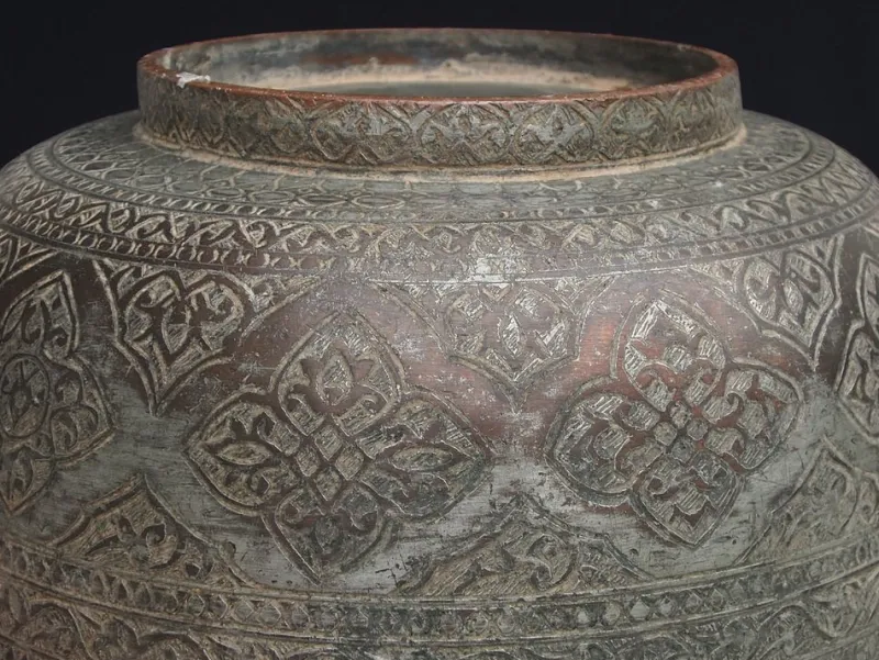 Hot Pamono Large Antique Islamic Engraved Tinned Copper Bowl, 1890s