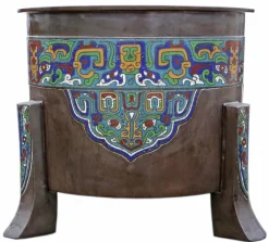 Online Pamono Large Antique Japanese Meiji Period Chinese Bronze Champleve Enamel Jardiniere Planter Bowl, 1920s
