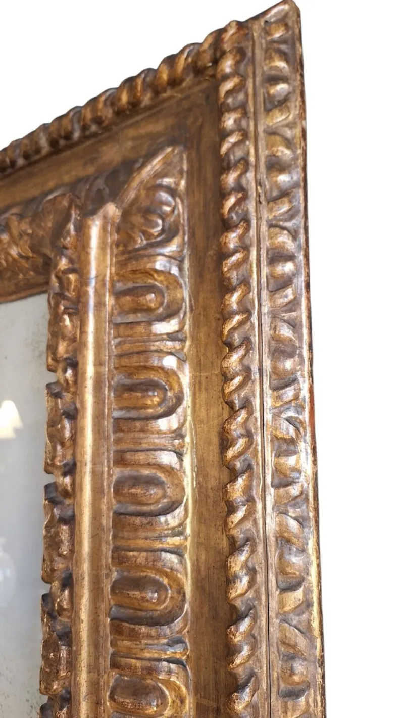 Pamono Large Antique Mirror in Carved Wooden Box Frame> Mirrors
