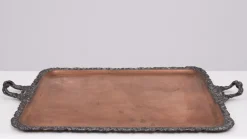 Pamono Large Antique Silver Plated on Copper Serving Tray, 1880> Trays