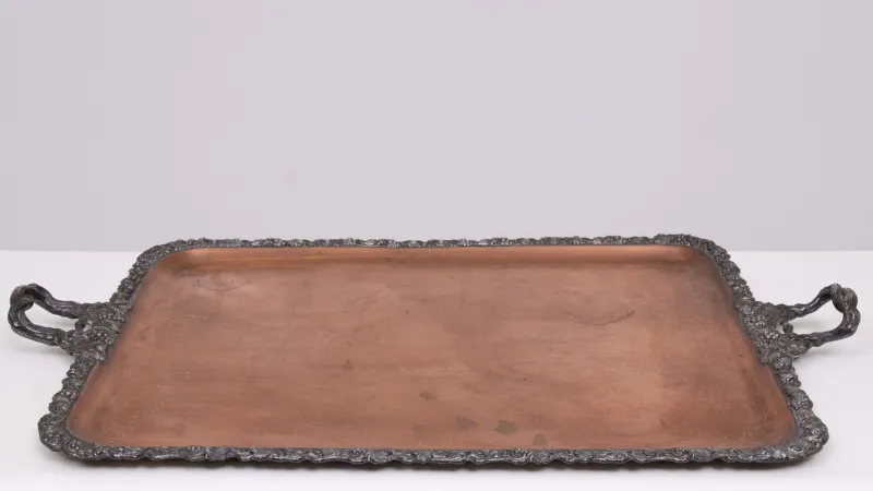 Pamono Large Antique Silver Plated on Copper Serving Tray, 1880> Trays