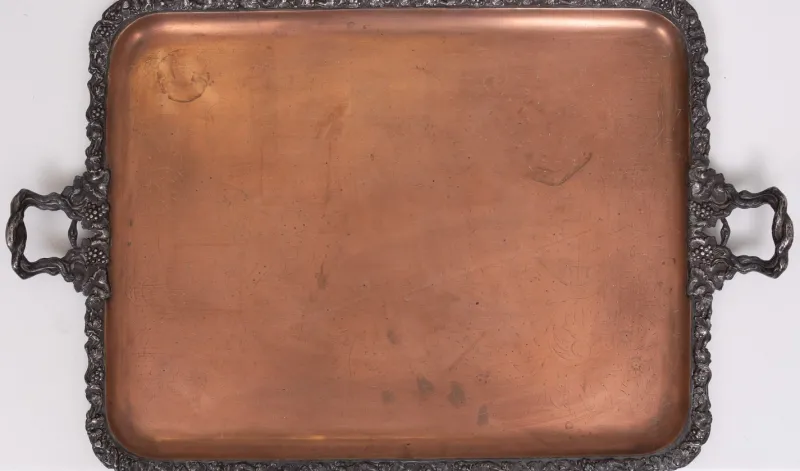Pamono Large Antique Silver Plated on Copper Serving Tray, 1880> Trays