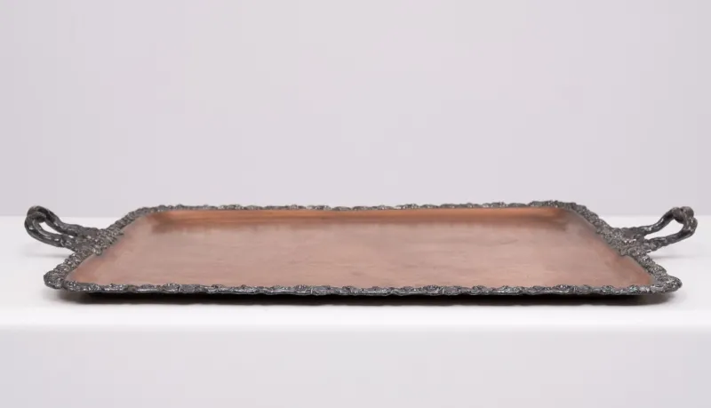 Pamono Large Antique Silver Plated on Copper Serving Tray, 1880> Trays