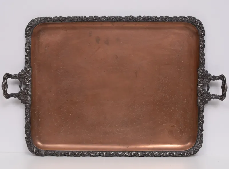 Pamono Large Antique Silver Plated on Copper Serving Tray, 1880> Trays