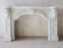 Clearance Pamono Large Antique Statuario Carrara Marble Fireplace with Viking Masks
