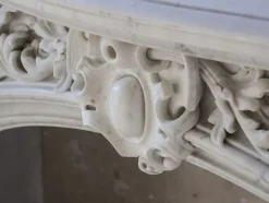 Clearance Pamono Large Antique Statuario Carrara Marble Fireplace with Viking Masks
