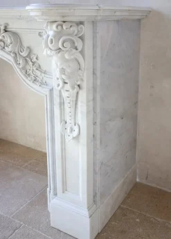 Clearance Pamono Large Antique Statuario Carrara Marble Fireplace with Viking Masks