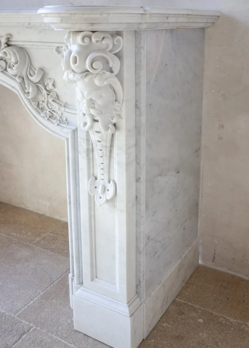 Clearance Pamono Large Antique Statuario Carrara Marble Fireplace with Viking Masks