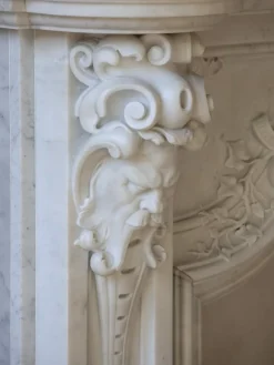 Clearance Pamono Large Antique Statuario Carrara Marble Fireplace with Viking Masks