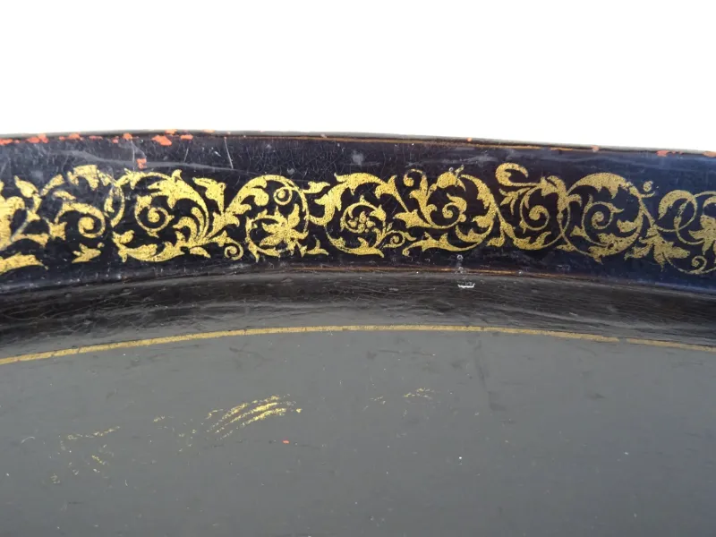 Pamono Large Antique Tin Tray with Hand Painted Flowers> Trays