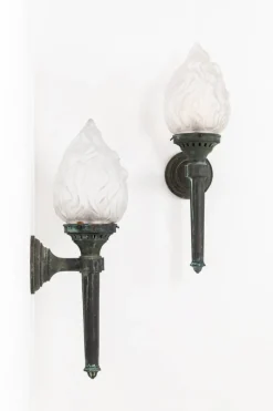 Outlet Pamono Large Antique Verdigris Bronze Torchiere Wall Lamps, 1890s, Set of 2