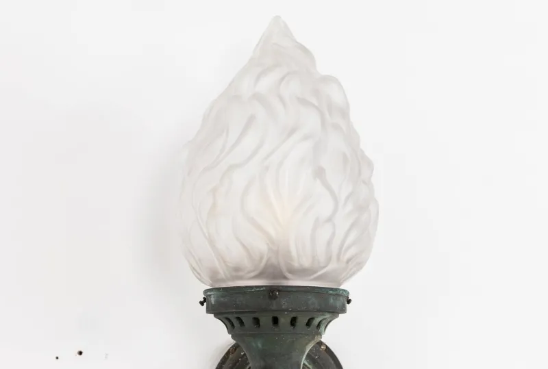 Outlet Pamono Large Antique Verdigris Bronze Torchiere Wall Lamps, 1890s, Set of 2