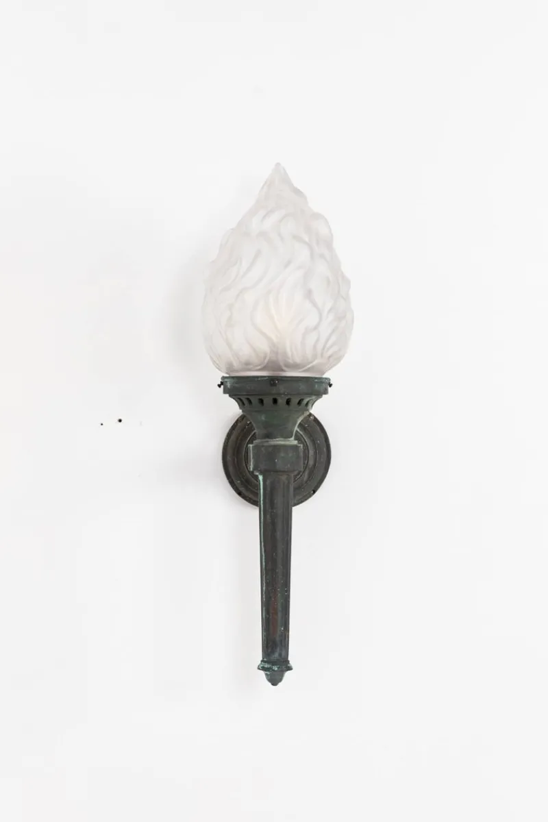 Outlet Pamono Large Antique Verdigris Bronze Torchiere Wall Lamps, 1890s, Set of 2