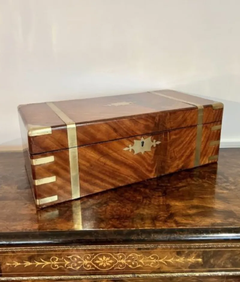 Clearance Pamono Large Antique Victorian Burr Walnut and Brass Bound Writing Box, 1860