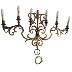 Pamono Large Antique Wall Light in Wrought Iron, 1890s> Wall Lights & Sconces