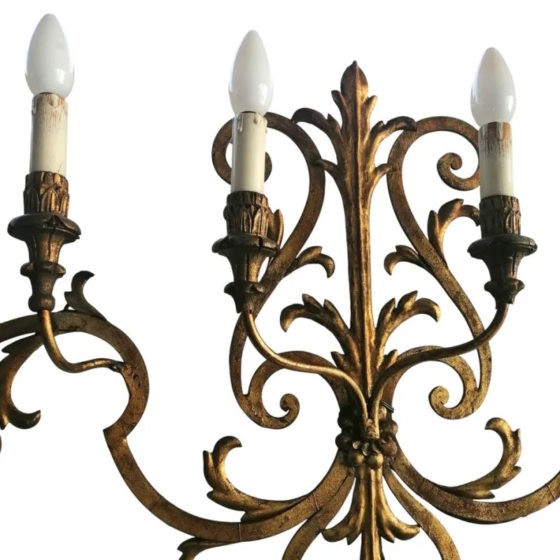 Pamono Large Antique Wall Light in Wrought Iron, 1890s> Wall Lights & Sconces