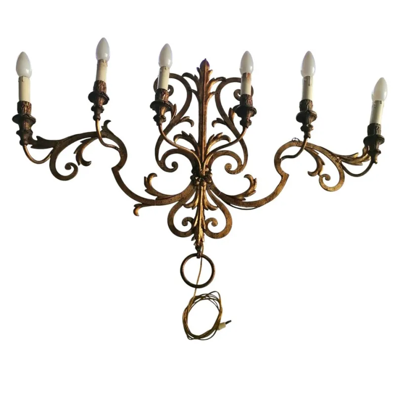 Pamono Large Antique Wall Light in Wrought Iron, 1890s> Wall Lights & Sconces
