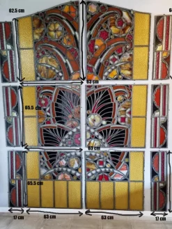 Sale Pamono Large Art Deco Architectural Stained Glass Window Panels, 1920s, Set of 12