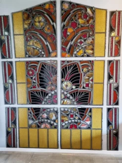 Sale Pamono Large Art Deco Architectural Stained Glass Window Panels, 1920s, Set of 12
