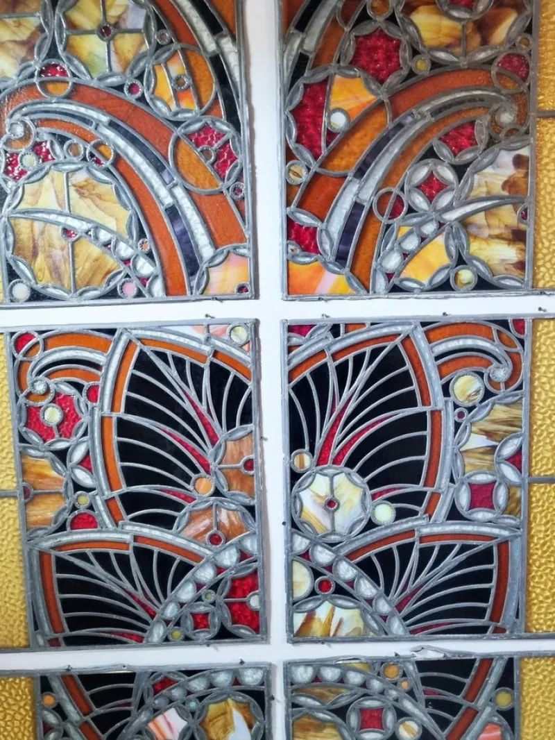 Sale Pamono Large Art Deco Architectural Stained Glass Window Panels, 1920s, Set of 12