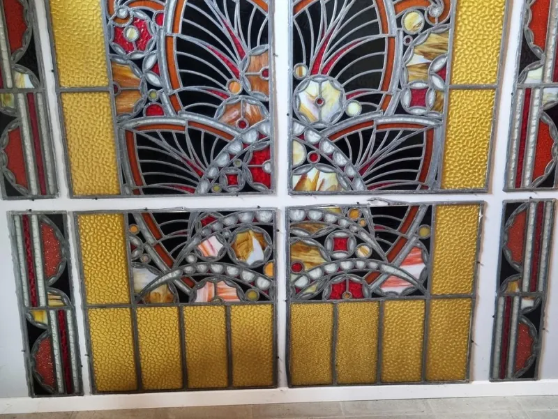 Sale Pamono Large Art Deco Architectural Stained Glass Window Panels, 1920s, Set of 12