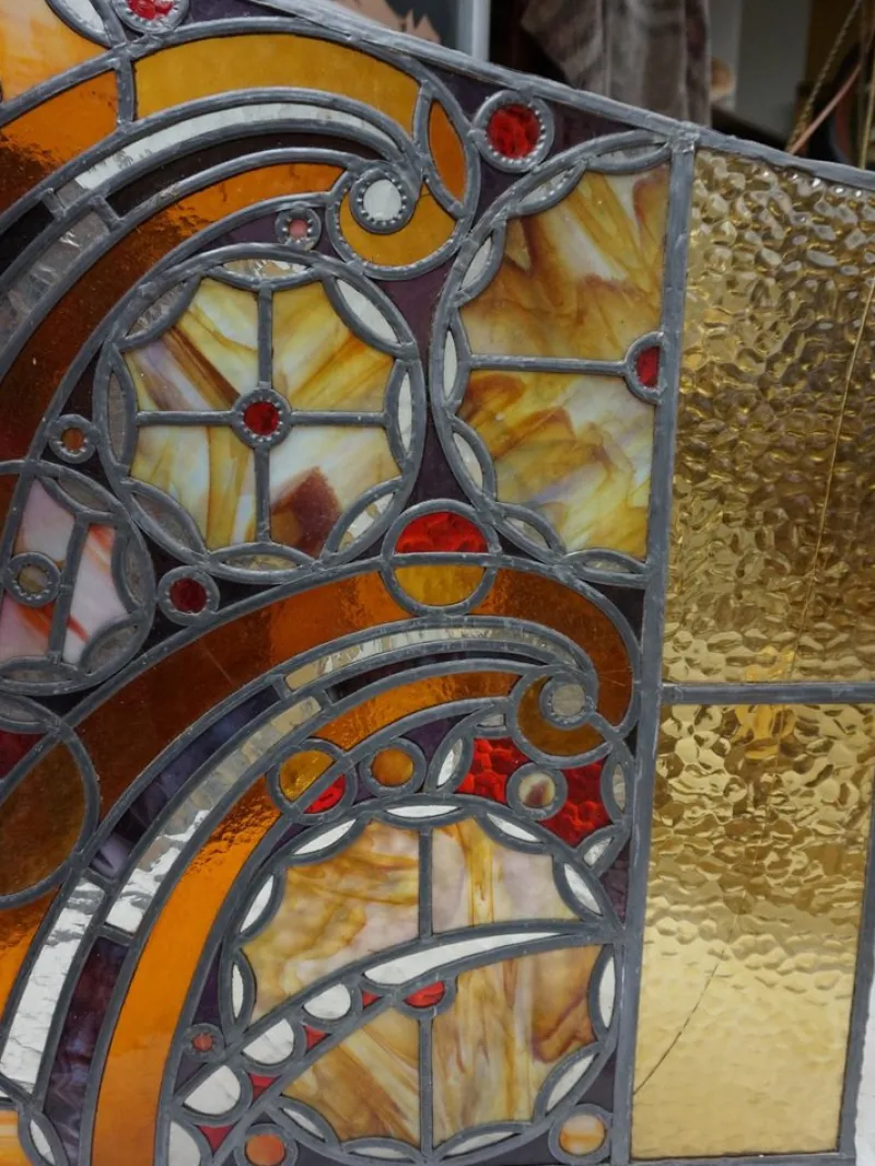 Sale Pamono Large Art Deco Architectural Stained Glass Window Panels, 1920s, Set of 12