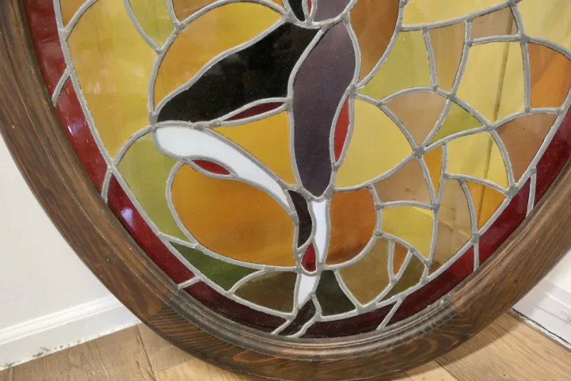 Pamono Large Art Deco French Stained Glass Panel, 1920s