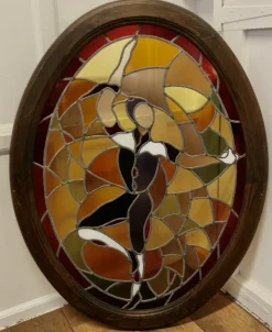Pamono Large Art Deco French Stained Glass Panel, 1920s