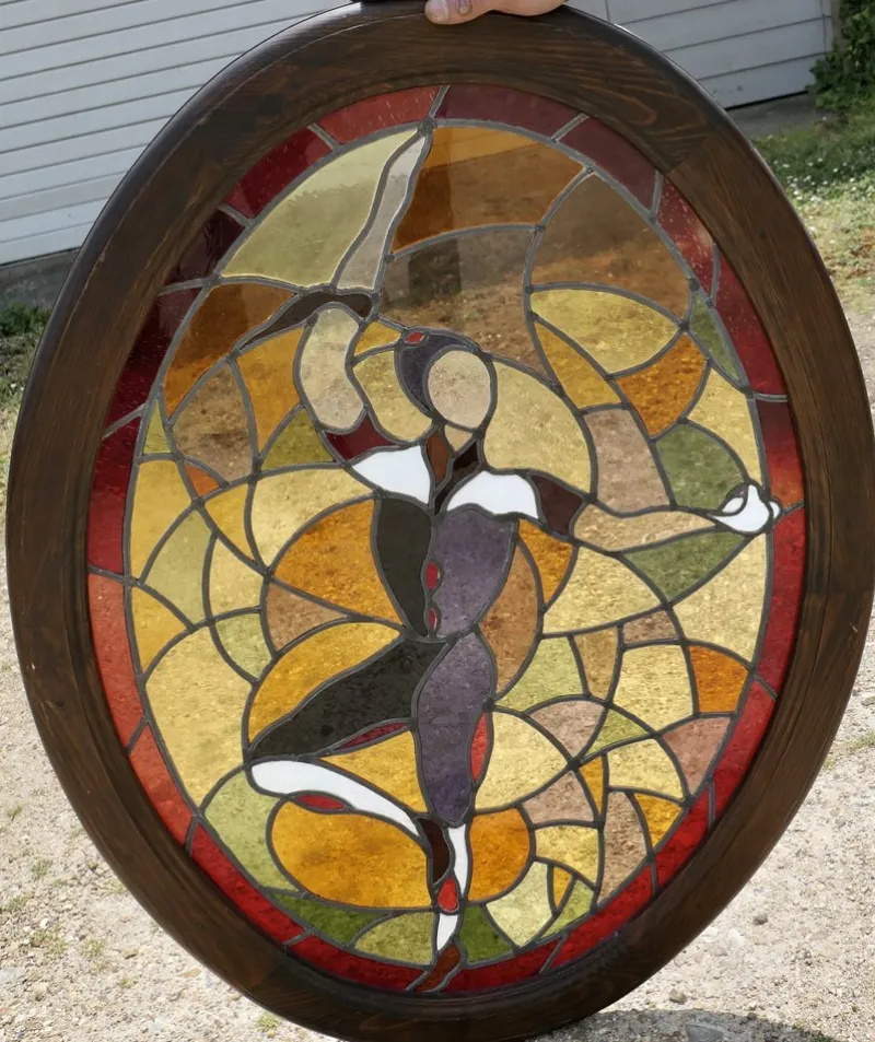 Pamono Large Art Deco French Stained Glass Panel, 1920s