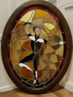 Pamono Large Art Deco French Stained Glass Panel, 1920s