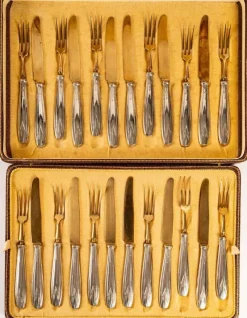 Sale Pamono Large Art Deco Silver and Gilded Metal Fruit Cutlery from Maison Moreau Set of 12