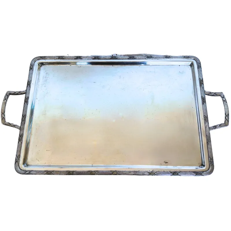 Pamono Large Art Deco Silver-Plated Tea Tray by Orfèvrerie H. Beard, 1930s
