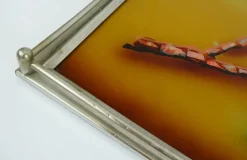 Best Pamono Large Art Deco Tray in Glass & Metal with Parrot Motif, 1920s / 30s