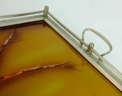 Best Pamono Large Art Deco Tray in Glass & Metal with Parrot Motif, 1920s / 30s