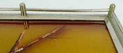 Best Pamono Large Art Deco Tray in Glass & Metal with Parrot Motif, 1920s / 30s
