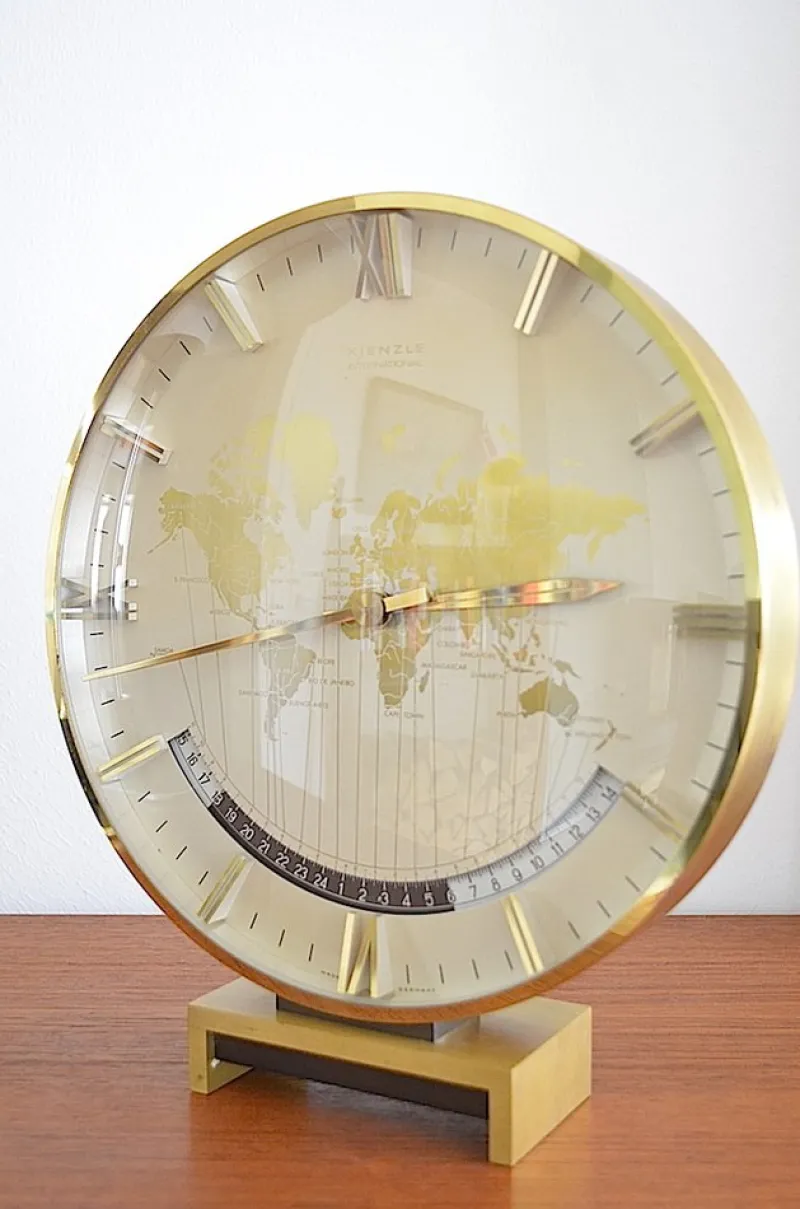 New Pamono Large Art Deco World Time Clock by Heinrich Möller for Kienzle, 1950s