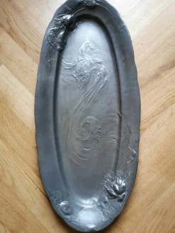 Best Pamono Large Art Nouveau Museum Fish Plate by Hugo Leven for Kayserzinn, 1900s