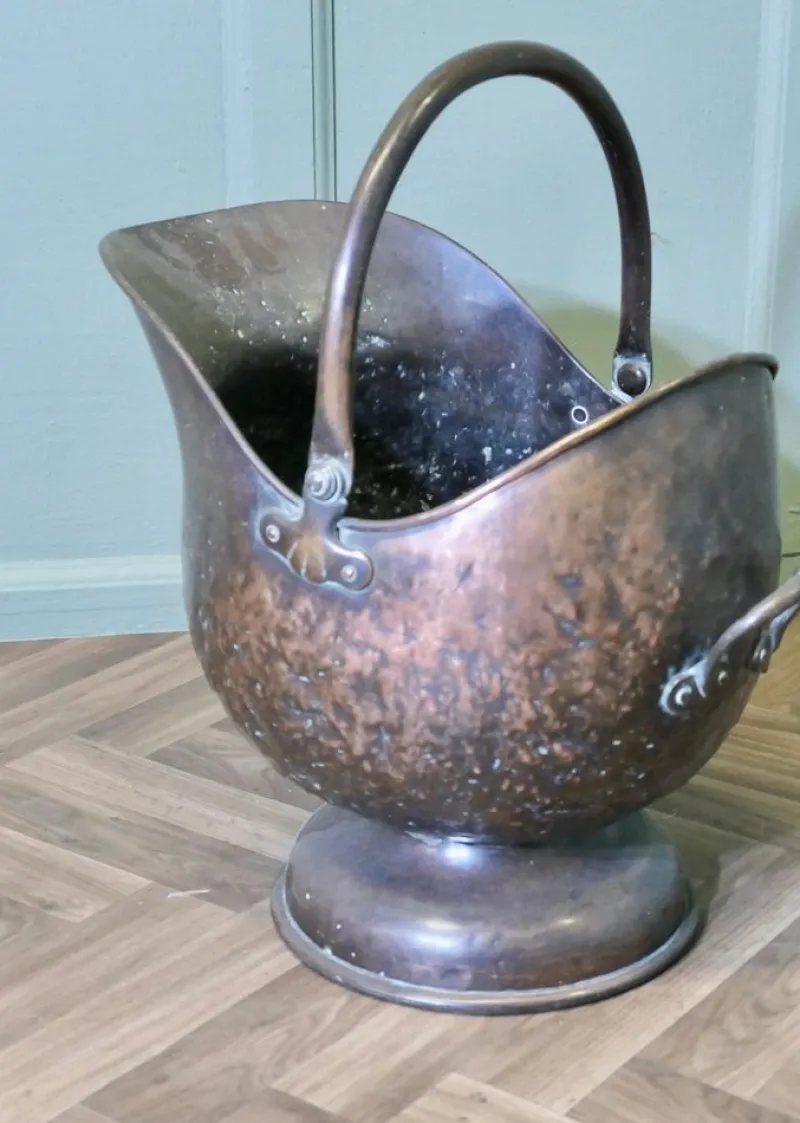 Pamono Large Arts and Crafts Copper Helmet Coal Scuttle> Fireplaces And Mantels